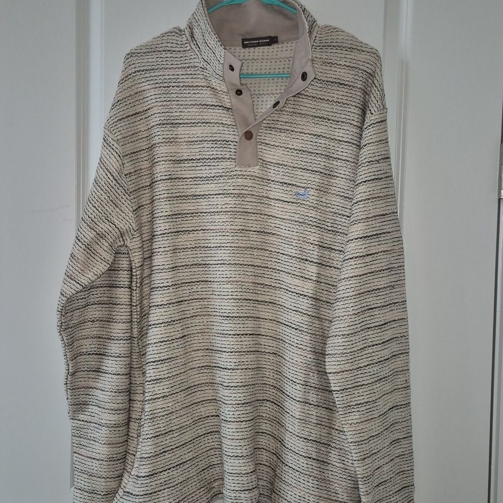 Southern Marsh Pawleys Rope Pullover 1/4 snap Sweater Sweatshirt Stripes Medium